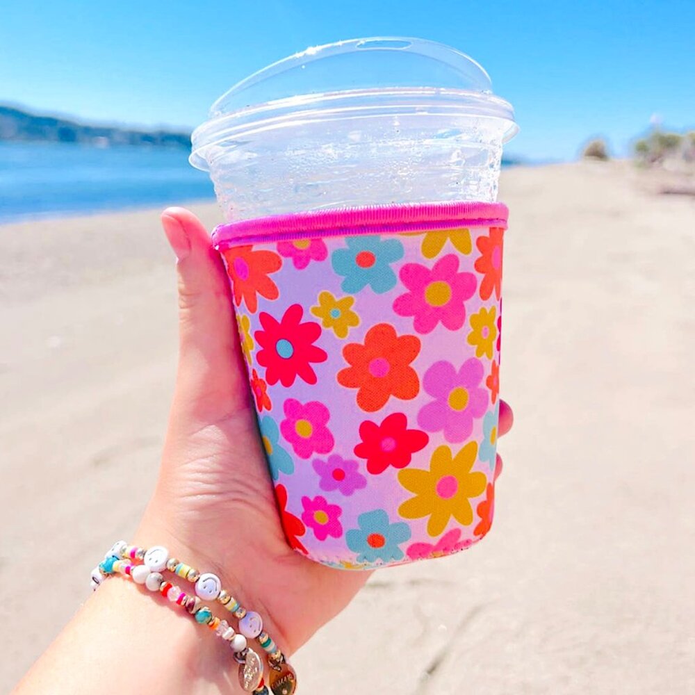 Neon Floral Can Cooler Koozie 16 oz.
